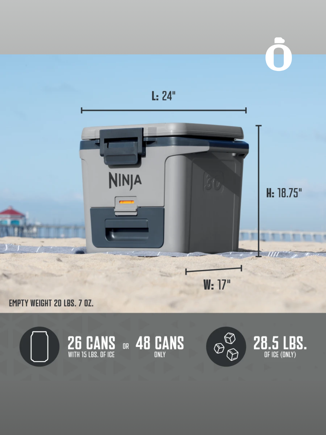 Ninja | FrostVault Hard Cooler with Ice Packs & Accessories | 30 qt | Slate Gray