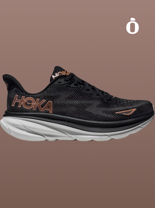 Hoka | Women's Clifton 9 Running Shoes | Black/Rose Gold