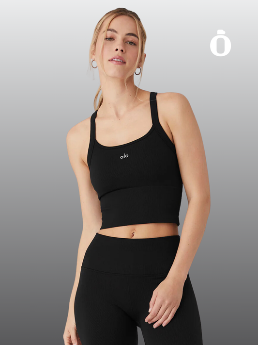 Alo | Seamless Ribbed Favorite Bra Tank | Black