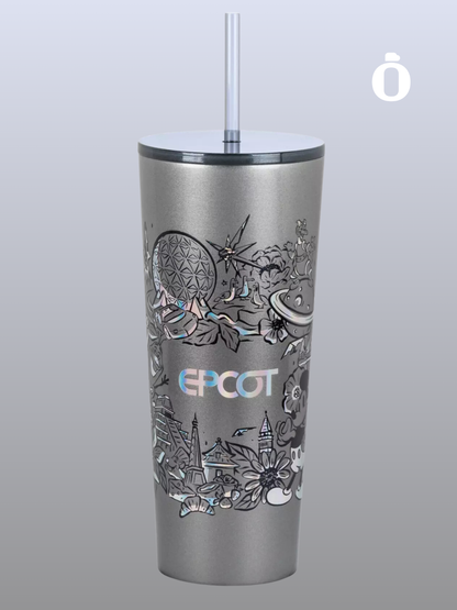 EPCOT Stainless Steel Starbucks Tumbler with Straw | 24 oz | Gray