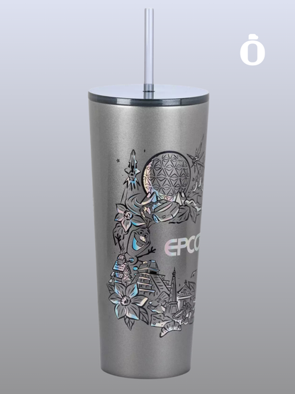 EPCOT Stainless Steel Starbucks Tumbler with Straw | 24 oz | Gray