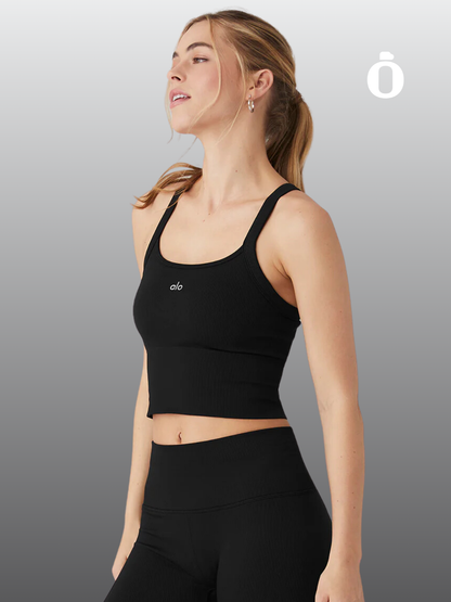 Alo | Seamless Ribbed Favorite Bra Tank | Black