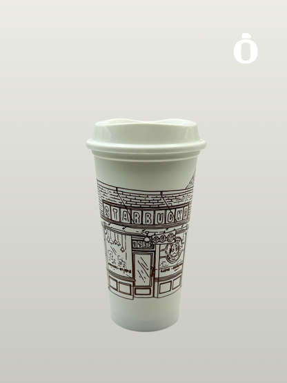 Starbucks The First Store Pike Place Market Plastic Reusable Hot Cup White 16 OZ