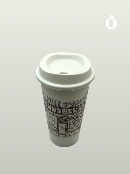 Starbucks The First Store Pike Place Market Plastic Reusable Hot Cup White 16 OZ