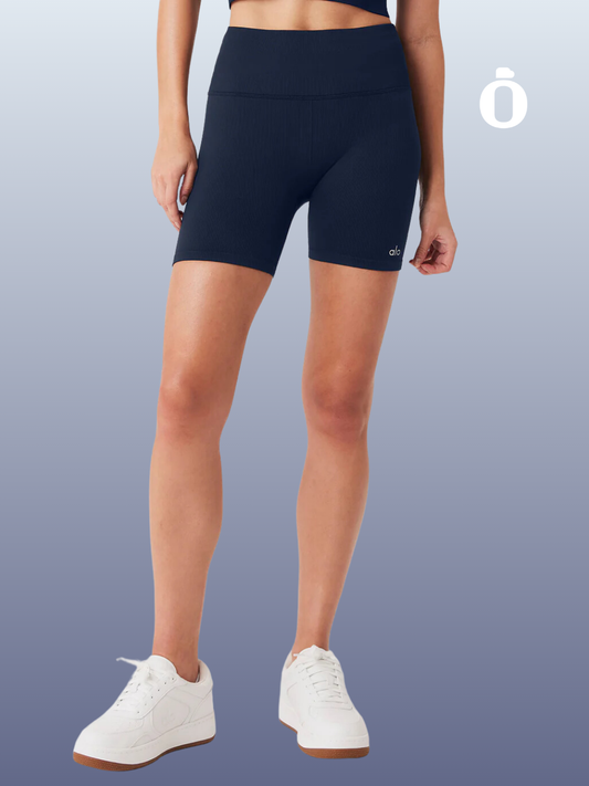 Alo | 5" Seamless Ribbed Favorite Short | Navy