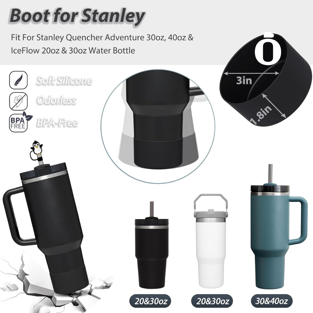 Stanley Cup Accessories Spill Stopper, Boot  And Straw Cover 40 & 30 Oz - Black