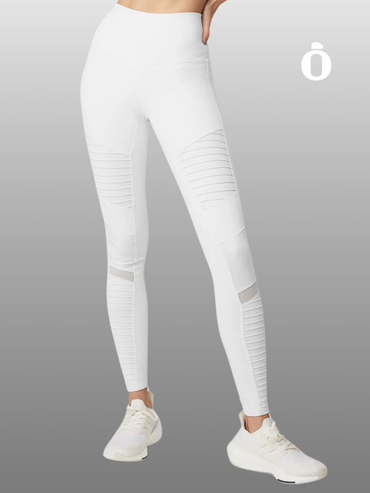 Alo | High-Waist Moto Legging | White/White Glossy