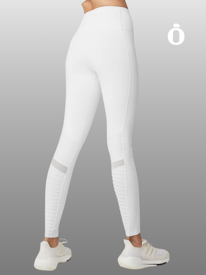 Alo | High-Waist Moto Legging | White/White Glossy