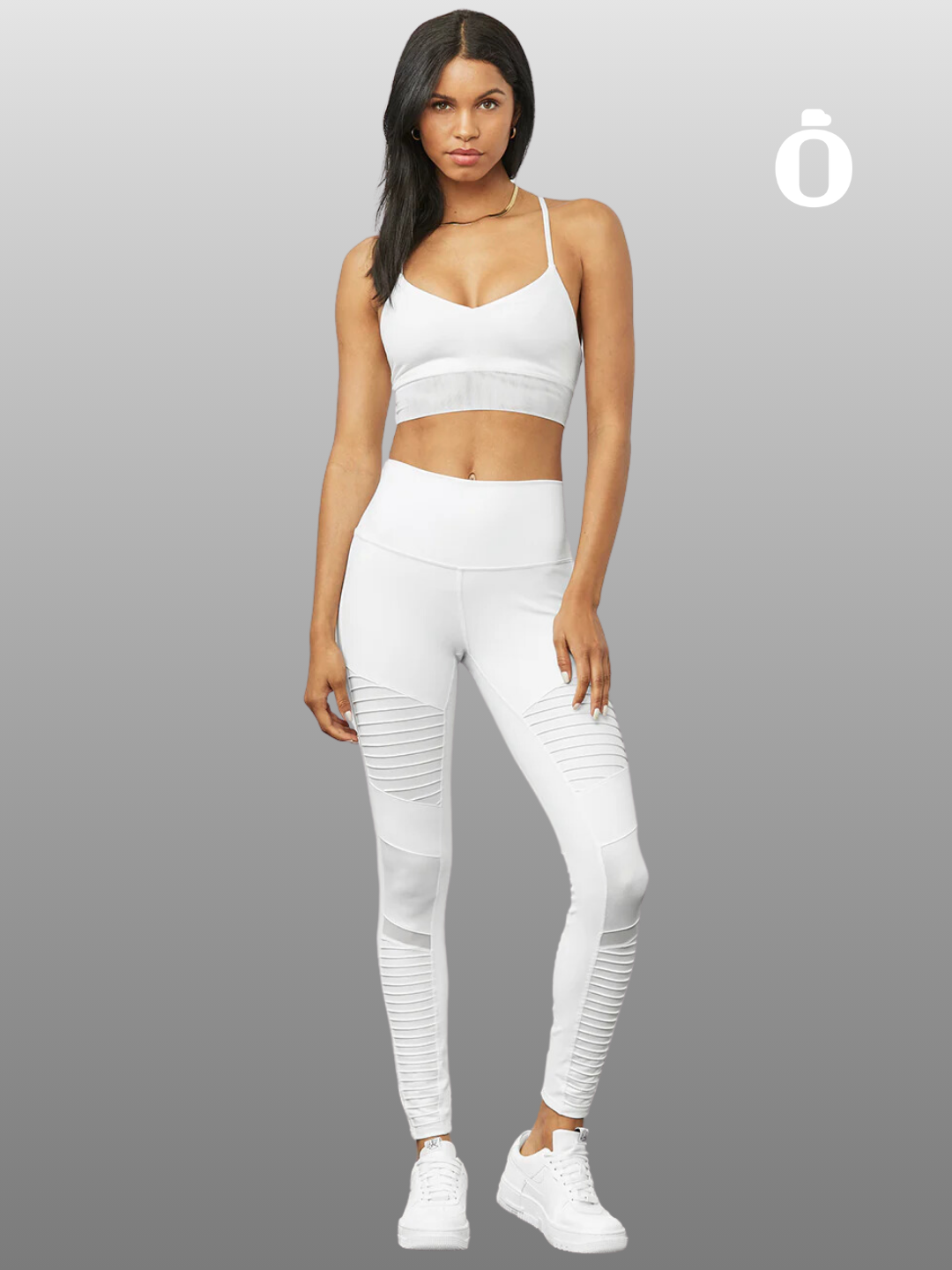 Alo | High-Waist Moto Legging | White/White Glossy