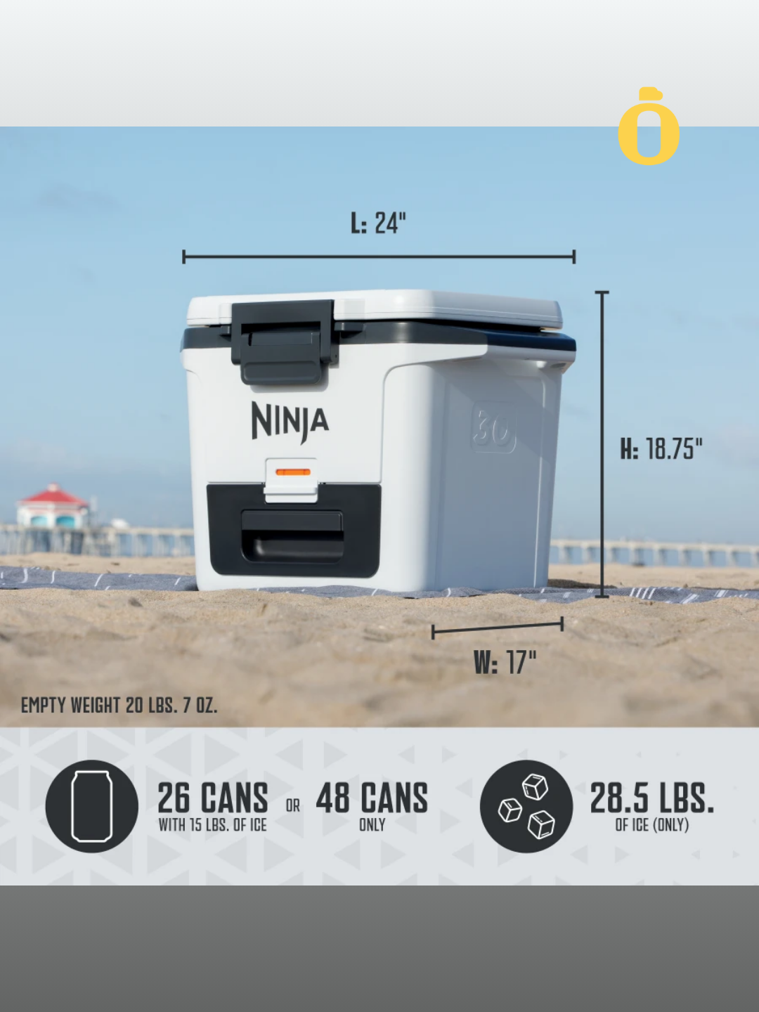 Ninja | FrostVault Hard Cooler with Ice Packs & Accessories | 30 qt | Cloud White