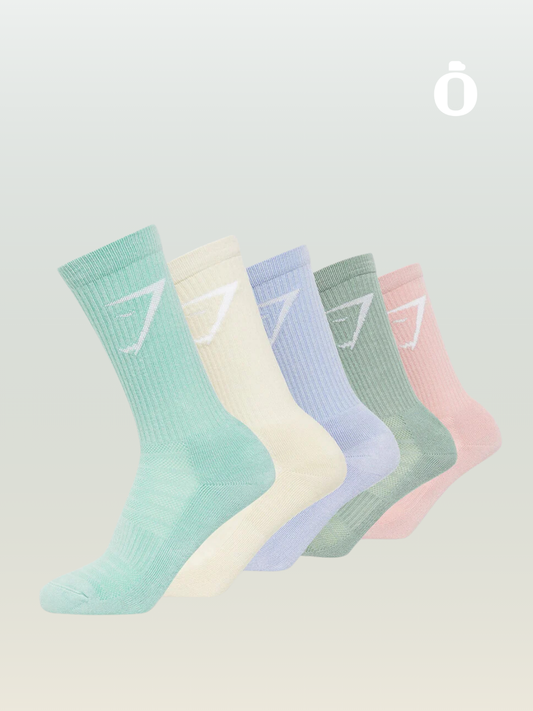 Gymshark | Crew Socks 5pk | Sage Green/Silver Lilac/Lido Green/Purple/Pink