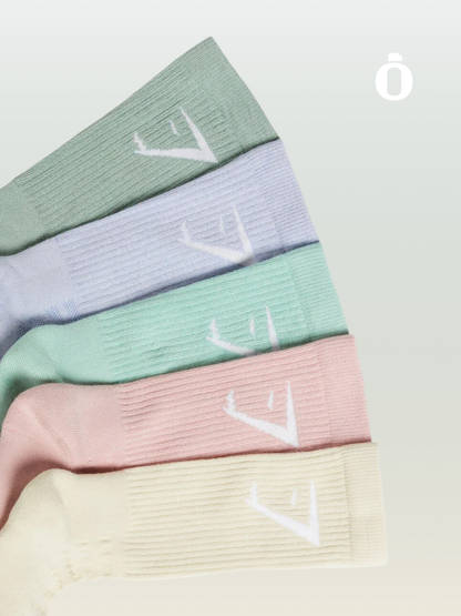 Gymshark | Crew Socks 5pk | Sage Green/Silver Lilac/Lido Green/Purple/Pink