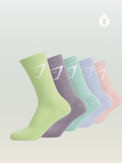 Gymshark | Crew Socks 5pk | White/Pink/Green/Lilac/Green