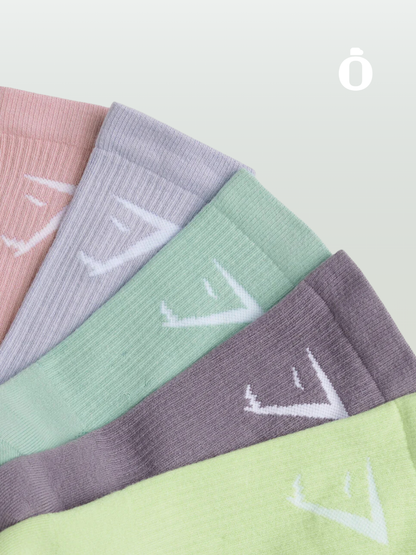 Gymshark | Crew Socks 5pk | White/Pink/Green/Lilac/Green